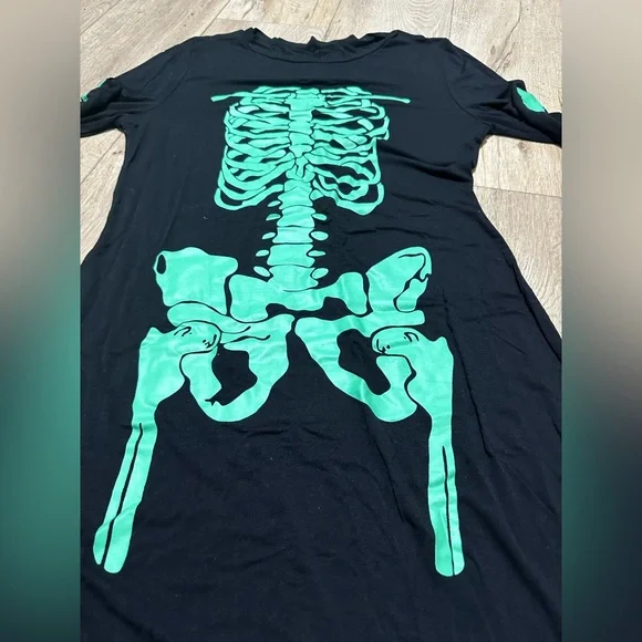 Neon green skeleton bones Bodycon stretchy dress Halloween black light resistant - Picture 9 of 14